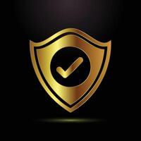 Golden shield with check mark vector