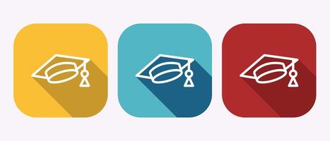 Graduation cap icons in colorful backgrounds vector