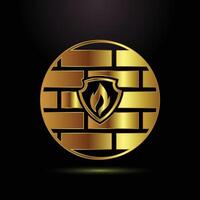 Golden shield and brick logo design vector