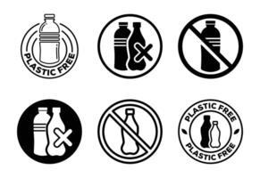 Collection of Plastic Bottle Related Icons Showcasing Restriction and Plastic Free Concepts vector