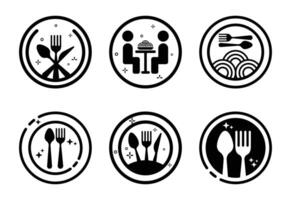 Set of six restaurant and dining icons isolated on white background vector