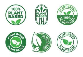 Plant Based Label Designs Collection Vegan and Vegetarian Food Certifications Natural Products vector