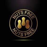 Elegant Nuts Free Label Design Food Safety Allergen Awareness Gold Circular Emblem vector