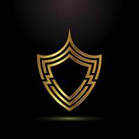 Elegant golden shield emblem with intricate geometric design on black background vector