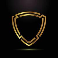 Golden Shield Emblem Intricate Design Shining on Black Background Represents Security and Protection vector