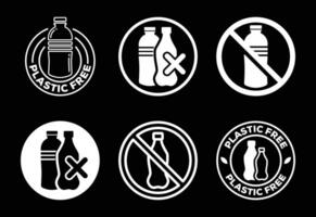 Plastic Free Icons Set Promoting Sustainability and Environmental Awareness Simple Graphics vector