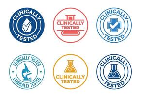 Six Clinically Tested Badges Showcasing Product Safety and Scientific Validation Graphic Elements vector