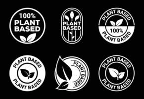 Collection of Six Plant Based Badges and Logos for Promoting Vegan Products vector