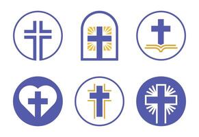 Christian Symbols Featuring Crosses in Circles and Arches of Love and Light vector