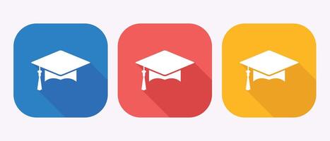 Three Colorful Graduation Cap Icons Representing Education Achievements Academic Success vector