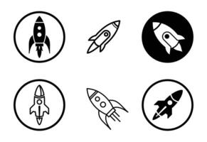 Collection of Rocket Ship Icons for Startups and Technology Ventures Black and White vector