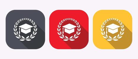 Academic Icons Graduation Cap and Laurel Wreath Symbols on Square Backgrounds Achievement and Recognition vector