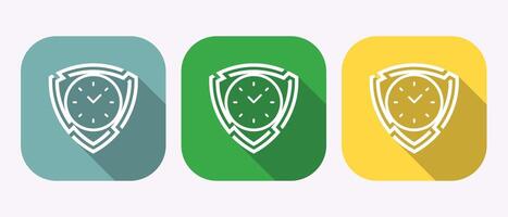 Three Clock Icons in Teal Green and Yellow Symbolize Time Management Security and Protection vector