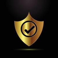 Golden shield with check mark symbol representing security and approval vector