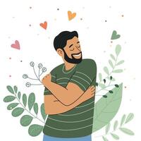 Man hugging himself feeling happy mental health concept self love and self care vector
