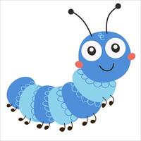 Cute blue cartoon caterpillar illustration for kids project. illustration vector