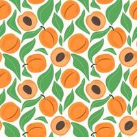 Seamless pattern with ripe apricot fruit and green leaves. Fresh farm produce design. Abstract botanical background for food packaging or textile print. vector