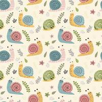 Playful snails for textile design, joyful animal print, seamless pattern, vector