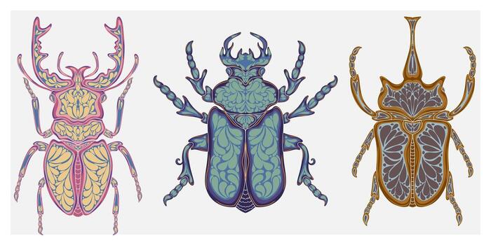 Tres diferente escarabajos, con diferente diseños vector