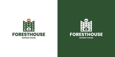 pines forest house logo design vector