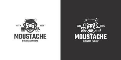 moustache man gym logo design vector