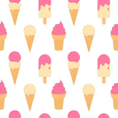 Ice cream cone seamless pattern for design and print. Flat illustration