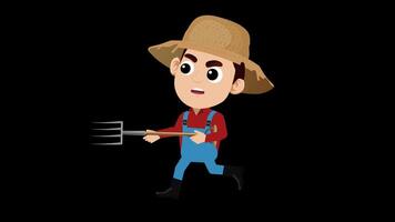 Cartoon farmer with pitchfork and hat video