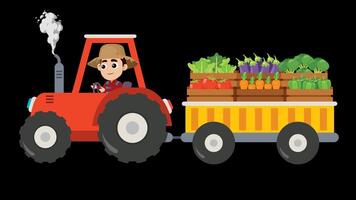 Cartoon farmer with tractor and trailer video