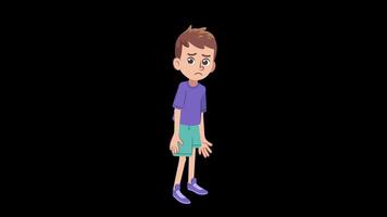 Cartoon boy standing in front of a black background video
