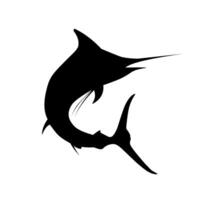 Silhouette of a marlin or swordfish in curved motion, isolated on white background. Bold black sea animal for fishing, marine life, or ocean design themes. vector