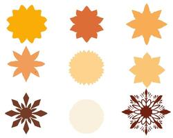 Set of abstract star and floral shapes in warm tones. Geometric decorative elements perfect for design templates, logos, backgrounds, or ornaments vector