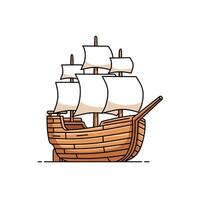Vintage wooden sailing ship with white sails. illustration of an old vessel perfect for nautical themes, maritime logos, historical designs, and adventure concepts vector