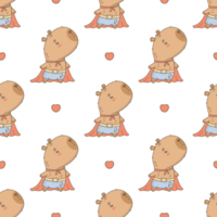 Romantic Superhero Capybara Seamless Pattern. Cute Cartoon Animal in Red Cloak png