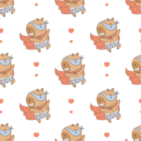 Cute Superhero Capybara Seamless Pattern. Cartoon Animal in Mask and Red Cloak png