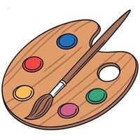 Wooden Artist Palette with Colorful Paints and Paintbrush Artistic Tool Illustration for Creative Studio and Painting Supplies vector