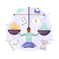 Productivity illustration. Scales. Effective time management elements for your design. Planning tasks, activities, schedules, working time. Characters people at work. vector