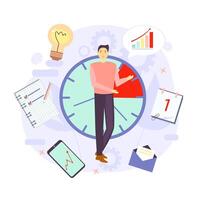 Productivity illustration. Watch. Effective time management elements for your design. Planning tasks, activities, schedules, working time. Characters people at work. vector