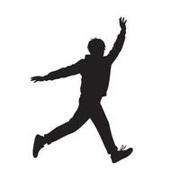 Joyful person jumping with arms raised silhouette isolated on white background vector