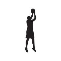 Basketball player performing a jump shot silhouette isolated on white background vector