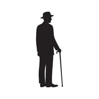 Silhouette of a man with a cane and hat vector