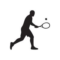 Tennis player hitting a ball silhouette isolated on white background vector