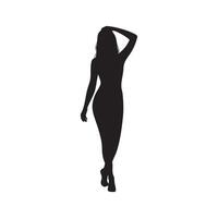 Elegant woman in a flowing dress posing silhouette isolated on white background vector