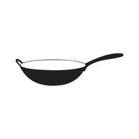 A black and white illustration of a frying pan vector
