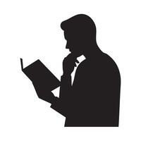Silhouette of man reading book on white background vector