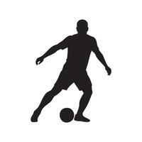 Soccer player dribbling a ball in silhouette isolated on white background vector