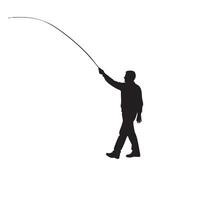Fisherman casting a fishing rod silhouette isolated on white background vector