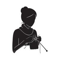 Woman knitting with a needle and thread vector