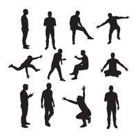 Collection of human figures in silhouette isolated on white background vector