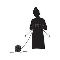 A silhouette of a woman knitting with a ball of yarn vector