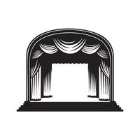 Theater stage with curtain and stage black and white illustration vector